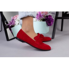 Туфли женские замшевые красные на низком ходу