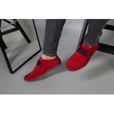 Мокасины мужские из нубука красные, перфорация