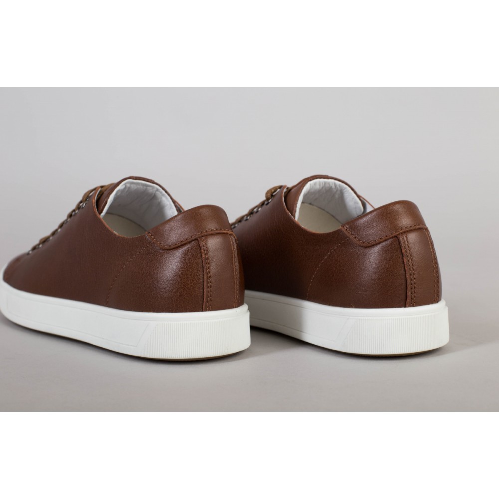 Кеды мужские кожаные коричневые на белой подошве