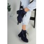 Ботинки женские замшевые синие на шнурках демисезонные