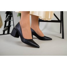 Туфли женские кожаные черные рептилия